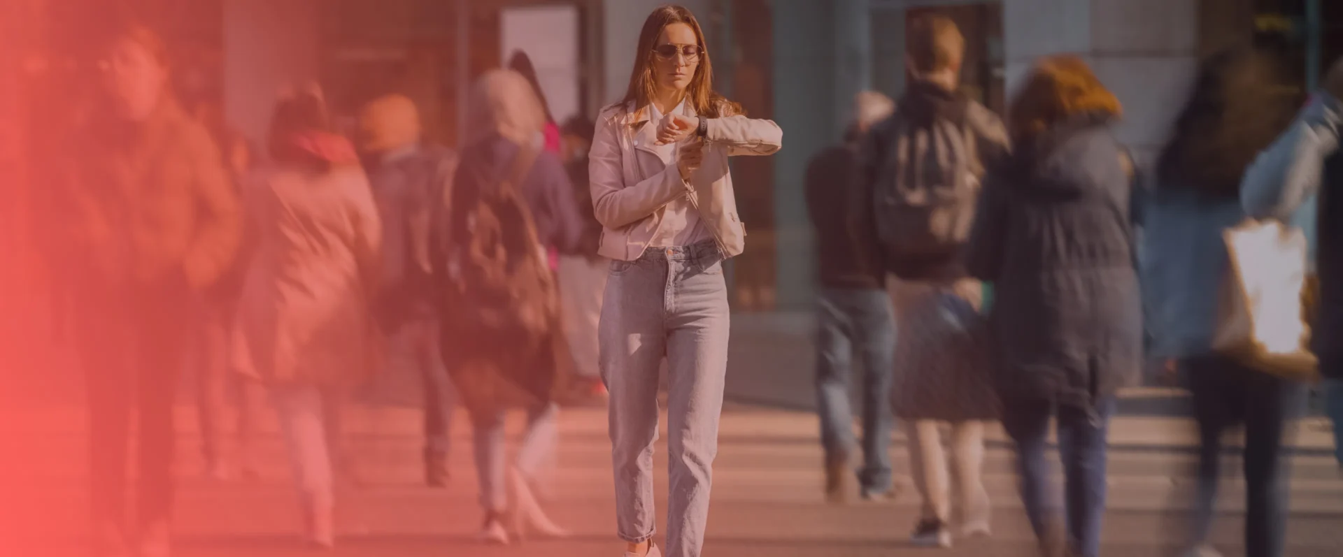 Woman walking across street