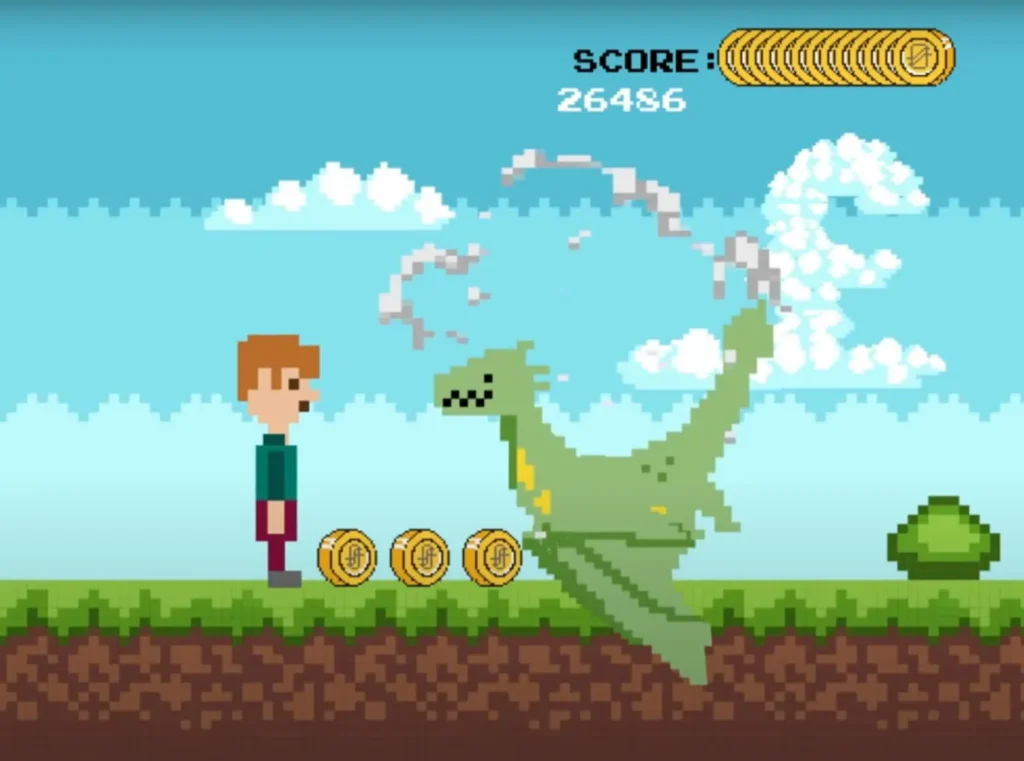 8 bit game with dragon
