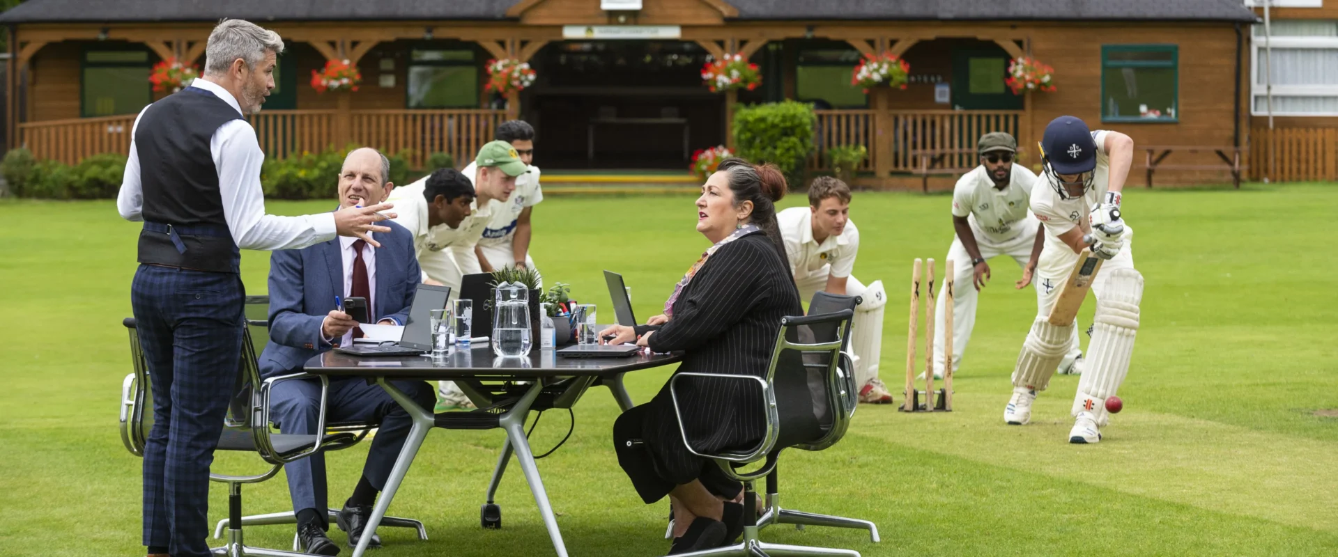 Office on a cricket pitch