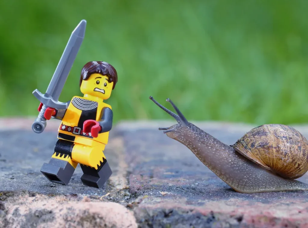 Lego person and snail