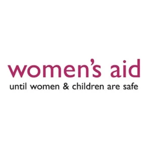 The image shows the Womens Aid logo, with the words womens aid in pink and until women & children are safe in black on a white background, supporting Womens Aids stand against football mischief.