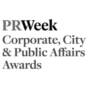 Logo for the PRWeek Corporate, City & Public Affairs Awards, with the text displayed in bold and regular fonts on a white background.