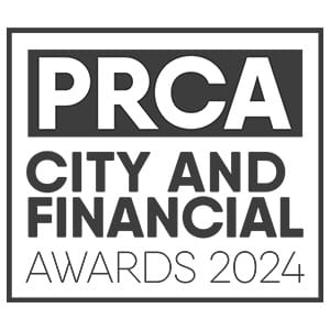 Logo for the PRCA City and Financial Awards 2024, with bold text inside a rectangular border.