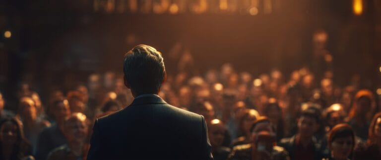 Person speaking to audience